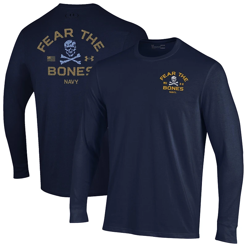 Men's Under Armour Navy Midshipmen Distressed Jolly Rogers Performance Long Sleeve T-Shirt