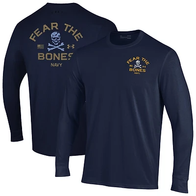Men's Under Armour  Navy Midshipmen Distressed Jolly Rogers Performance Long Sleeve T-Shirt