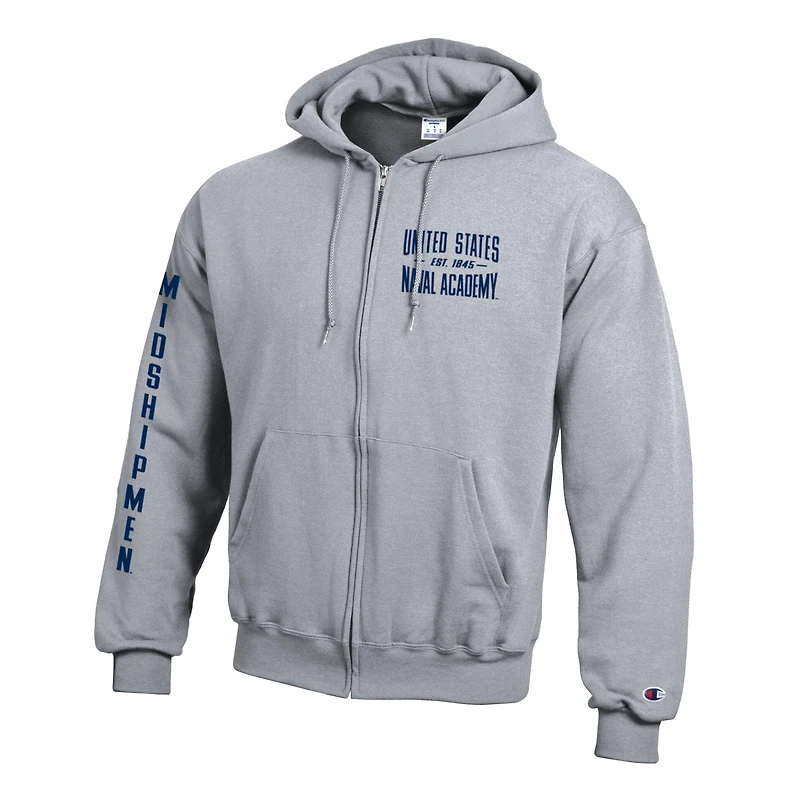 Sweat à capuche zippé en polaire Powerblend gris marine Champion Midshipmen Varsity pour homme