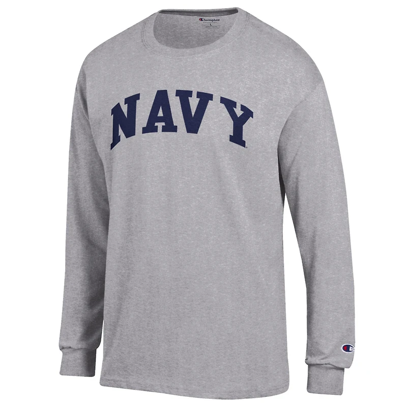T-shirt à manches longues Champion Heather Grey Navy Midshipmen Basic Arch pour homme