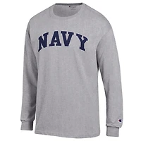 T-shirt à manches longues Champion Heather Grey Navy Midshipmen Basic Arch pour homme