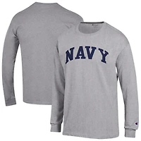 T-shirt à manches longues Champion Heather Grey Navy Midshipmen Basic Arch pour homme