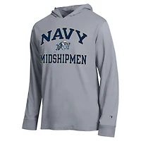 Men's Champion  Heather Gray Navy Midshipmen High Motor All-Star Long Sleeve Hooded T-Shirt
