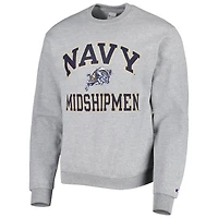 Men's Champion Heather Gray Navy Midshipmen High Motor Pullover Sweatshirt