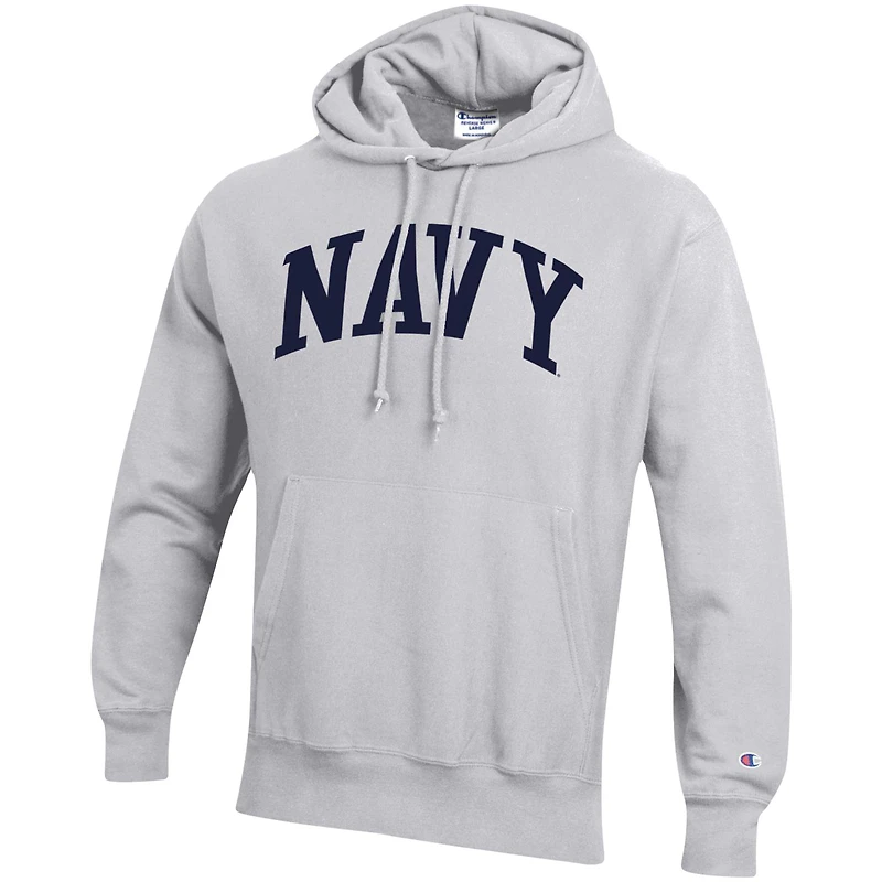Sweat à capuche coupe décontractée Champion Heather Grey Navy Midshipmen Team Arch Reverse Weave pour homme