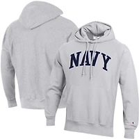 Sweat à capuche coupe décontractée Champion Heather Grey Navy Midshipmen Team Arch Reverse Weave pour homme