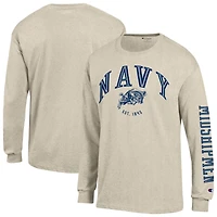 T-shirt à manches longues Champion Heather Oatmeal Navy Midshipmen Neutral Arch pour homme