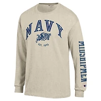 Men's Champion  Heather Oatmeal Navy Midshipmen Neutral Arch Long-Sleeve T-Shirt