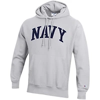 Men's Champion Heathered Gray Navy Midshipmen Team Arch Reverse Weave Pullover Hoodie