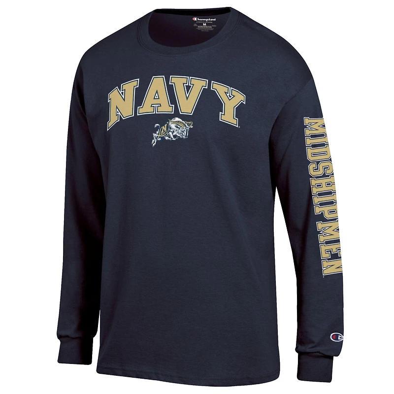 Men's Champion  Navy Midshipmen Arch Over Logo 2-Hit Long Sleeve T-Shirt