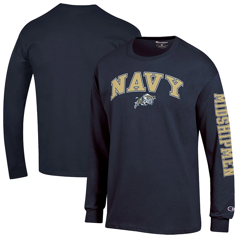 Men's Champion  Navy Midshipmen Arch Over Logo 2-Hit Long Sleeve T-Shirt