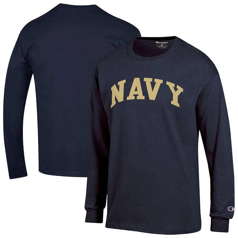 Men's Champion  Navy Midshipmen Basic Arch Long Sleeve T-Shirt