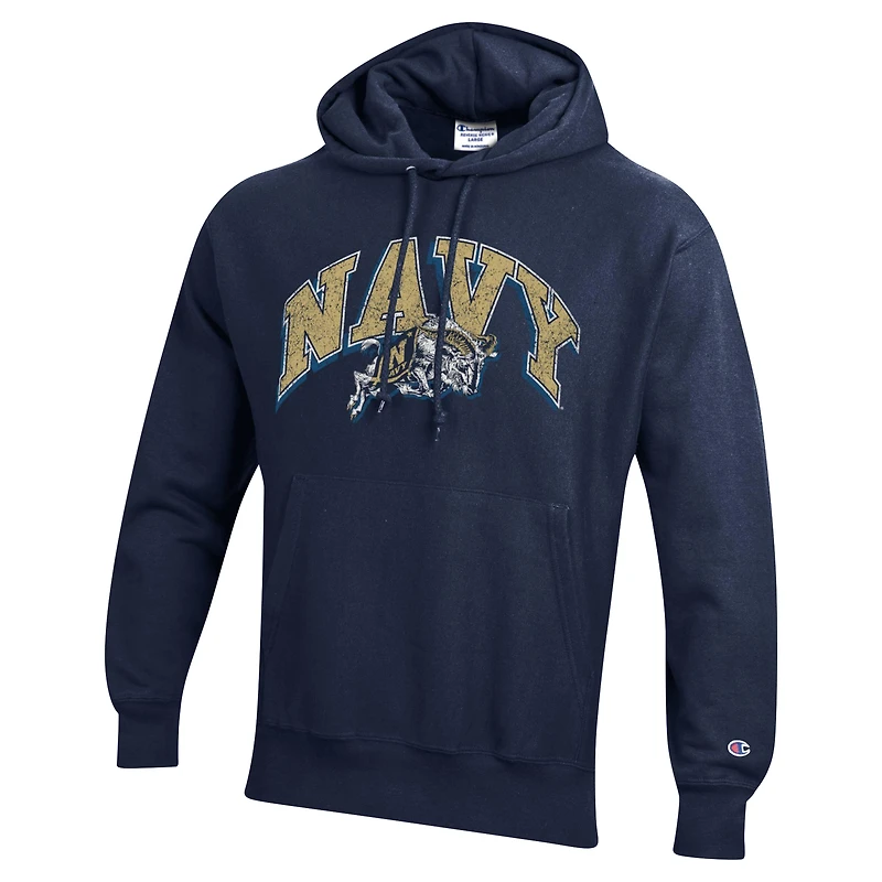 Men's Champion Navy Midshipmen Vault Late Night Reverse Weave Pullover Hoodie
