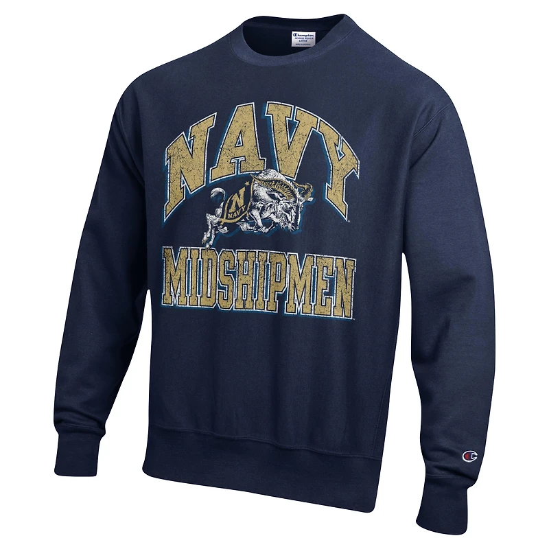 Men's Champion Navy Midshipmen Vault Late Night Reverse Weave Pullover Sweatshirt