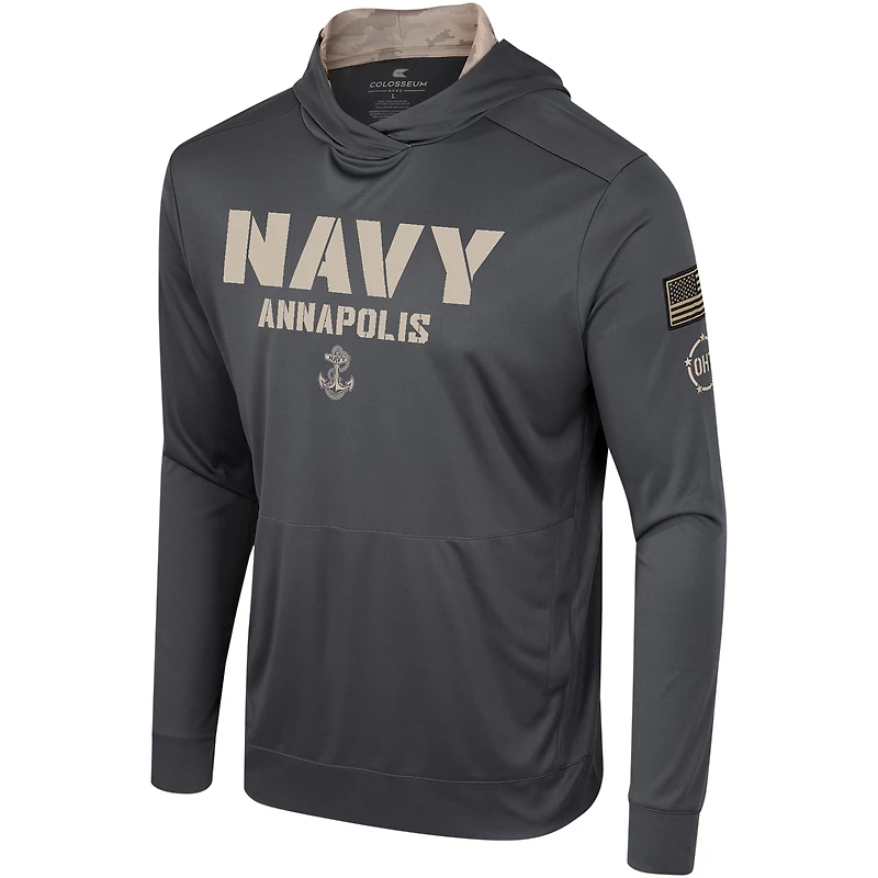 T-shirt à capuche manches longues pour hommes Colosseum Charcoal Navy Midshipmen OHT Military Appréciation