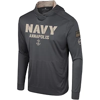 T-shirt à capuche manches longues pour hommes Colosseum Charcoal Navy Midshipmen OHT Military Appréciation
