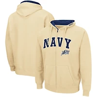 Men's Colosseum Gold Navy Midshipmen Arch & Logo 3.0 Full-Zip Hoodie