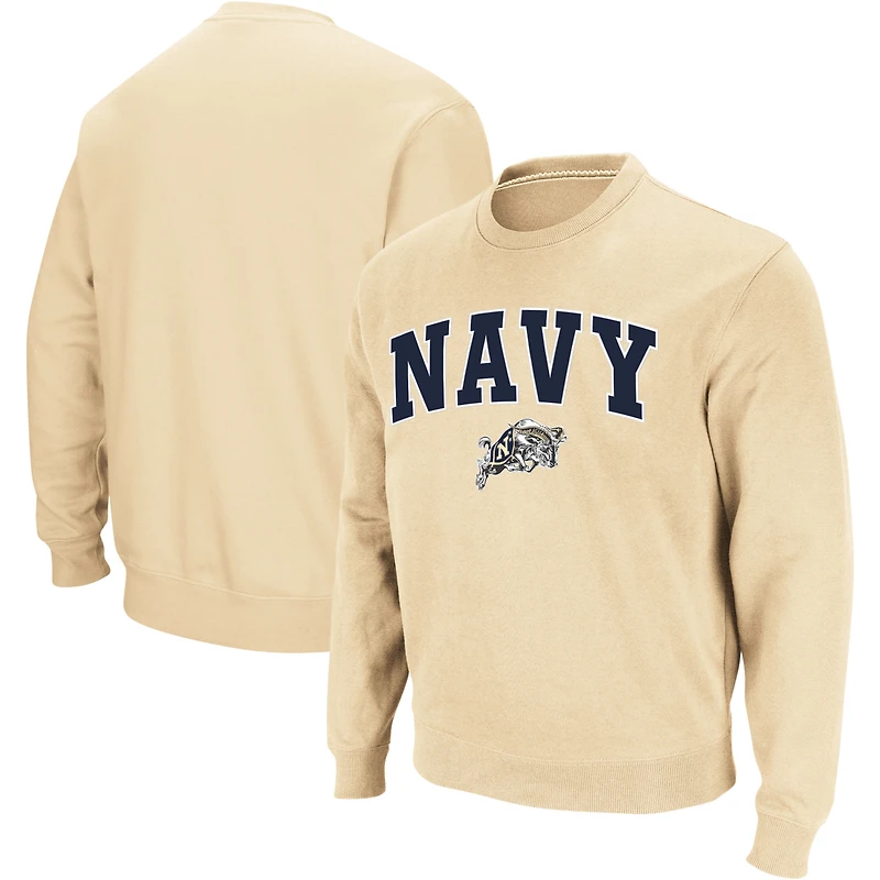 Men's Colosseum Gold Navy Midshipmen Arch & Logo Crew Neck Sweatshirt