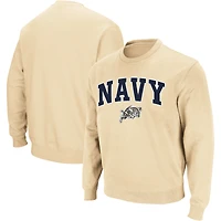 Men's Colosseum Gold Navy Midshipmen Arch & Logo Crew Neck Sweatshirt