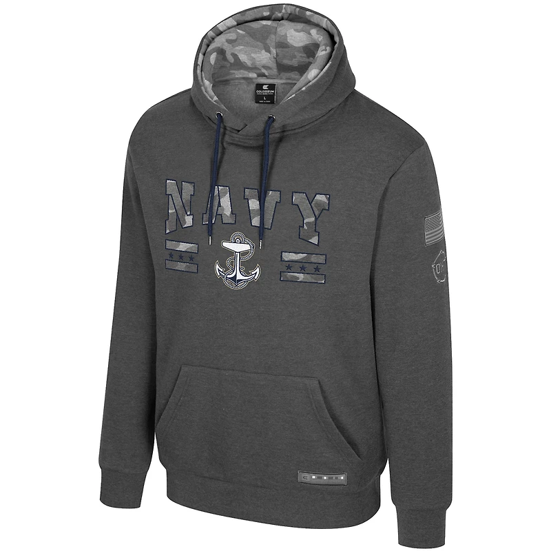 Sweat à capuche Colosseum Heather Charcoal Navy Midshipmen Operation Hat Trick Squad pour homme