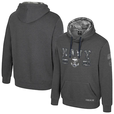 Men's Colosseum  Heather Charcoal Navy Midshipmen Operation Hat Trick Squad Hoodie
