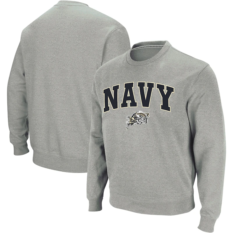 Colosseum Heather Grey Navy Midshipmen Arch & Logo Crew Neck Sweat-shirt pour homme