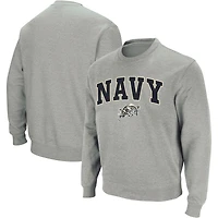 Colosseum Heather Grey Navy Midshipmen Arch & Logo Crew Neck Sweat-shirt pour homme