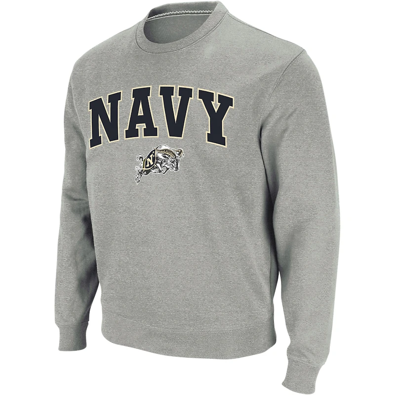 Colosseum Heather Grey Navy Midshipmen Arch & Logo Crew Neck Sweat-shirt pour homme