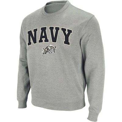 Colosseum Heather Grey Navy Midshipmen Arch & Logo Crew Neck Sweat-shirt pour homme