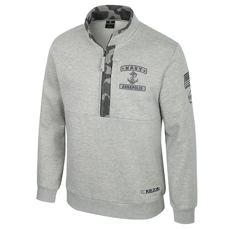 Veste polaire à fermeture éclair quart de tour Colosseum Heather Grey Navy Midshipmen OORAH OHT Military Appreciation pour homme