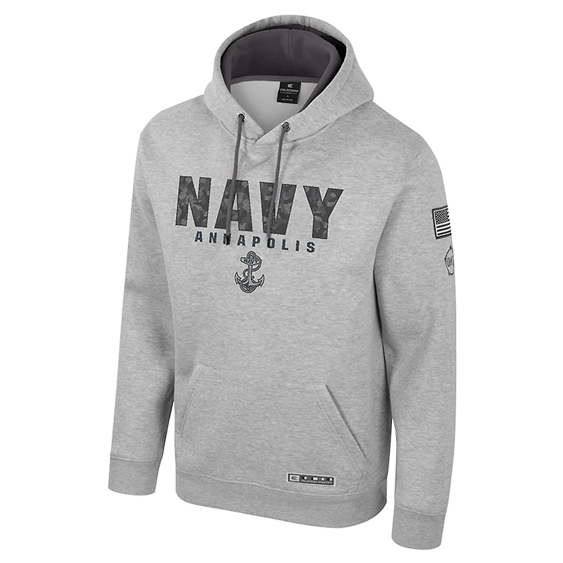 Sweat à capuche imprimé militaire Oorah OHT pour homme Colosseum Heather Grey Navy Midshipmen