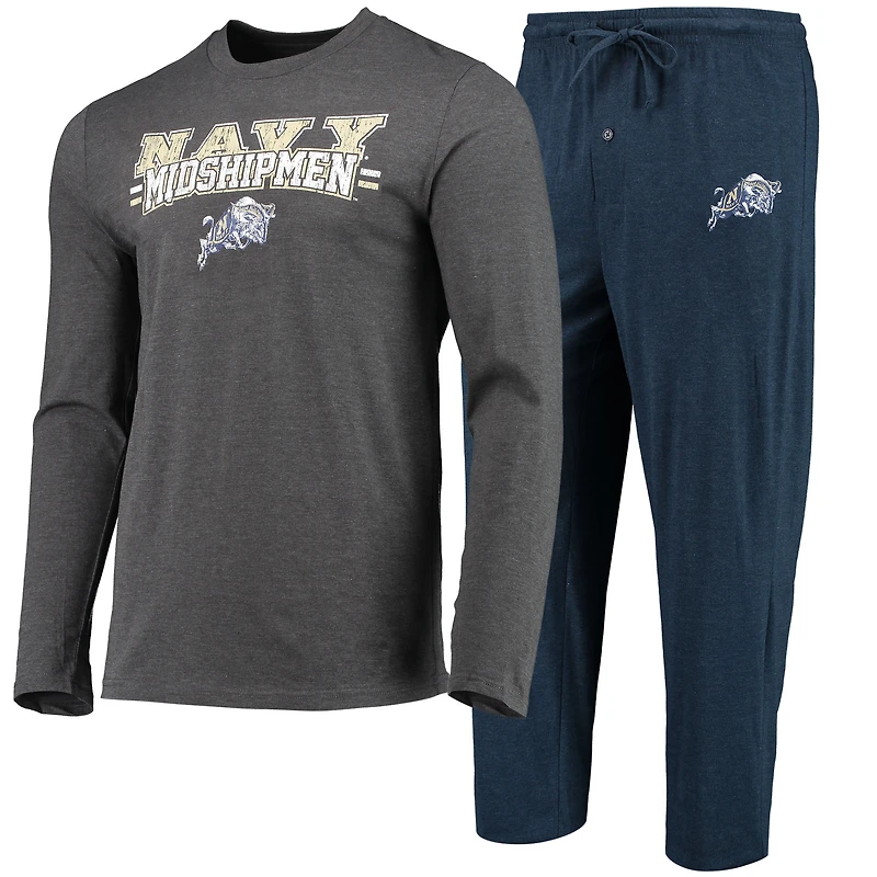 Men's Concepts Sport Navy/Heathered Charcoal Navy Midshipmen Meter Long Sleeve Top & Pants Sleep Set