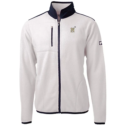 Men's Cutter & Buck Cream Navy Midshipmen Team Logo Cascade Eco Sherpa Fleece Full-Zip Jacket