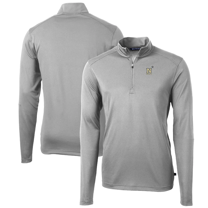 Men's Cutter & Buck Gray Navy Midshipmen Big Tall Virtue Eco Pique Recycled Quarter-Zip Pullover Top