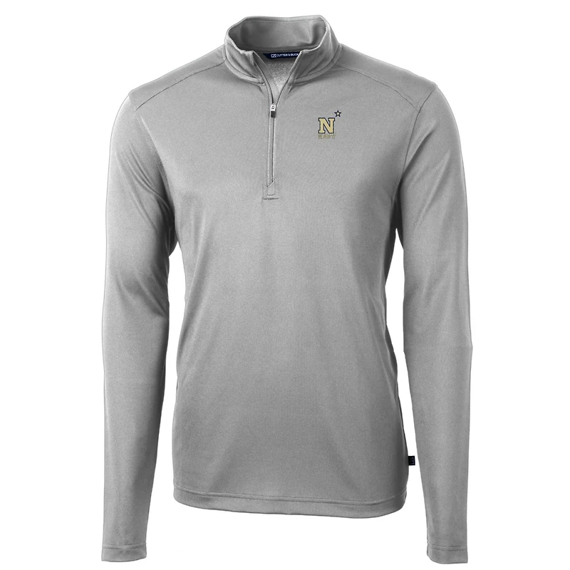 Men's Cutter & Buck Gray Navy Midshipmen Big Tall Virtue Eco Pique Recycled Quarter-Zip Pullover Top