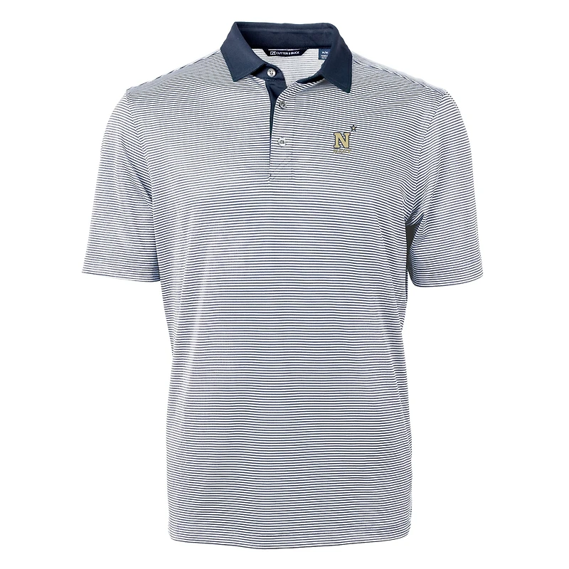 Men's Cutter & Buck Navy/White Navy Midshipmen Big Tall Virtue Eco Pique Micro Stripe Recycled Polo