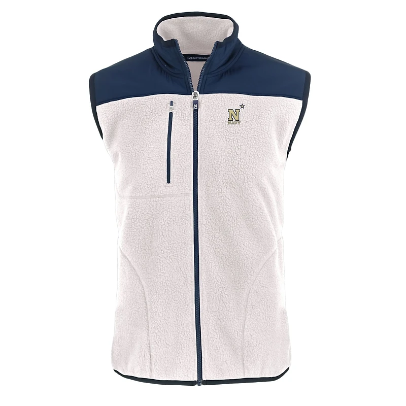 Men's Cutter & Buck Oatmeal Navy Midshipmen Cascade Eco Sherpa Fleece Full-Zip Vest