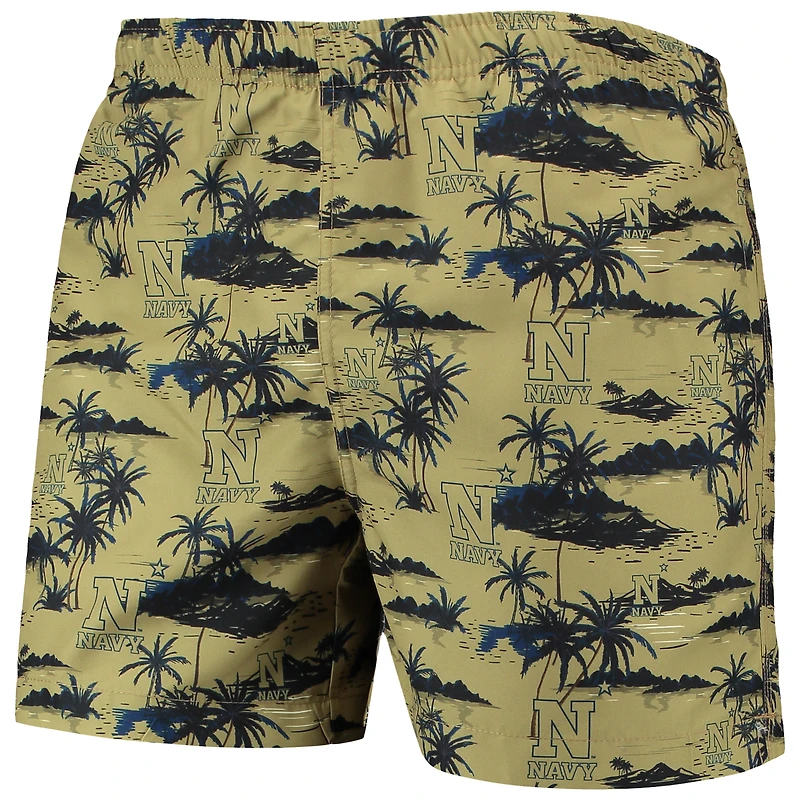 Men's FOCO Gold Navy Midshipmen Island Palm Swim Trunks