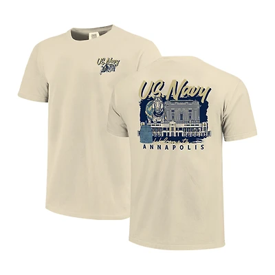 T-shirt pour homme Image One Natural Navy Midshipmen Comfort Colors, motif Campus Stack dessiné à la main