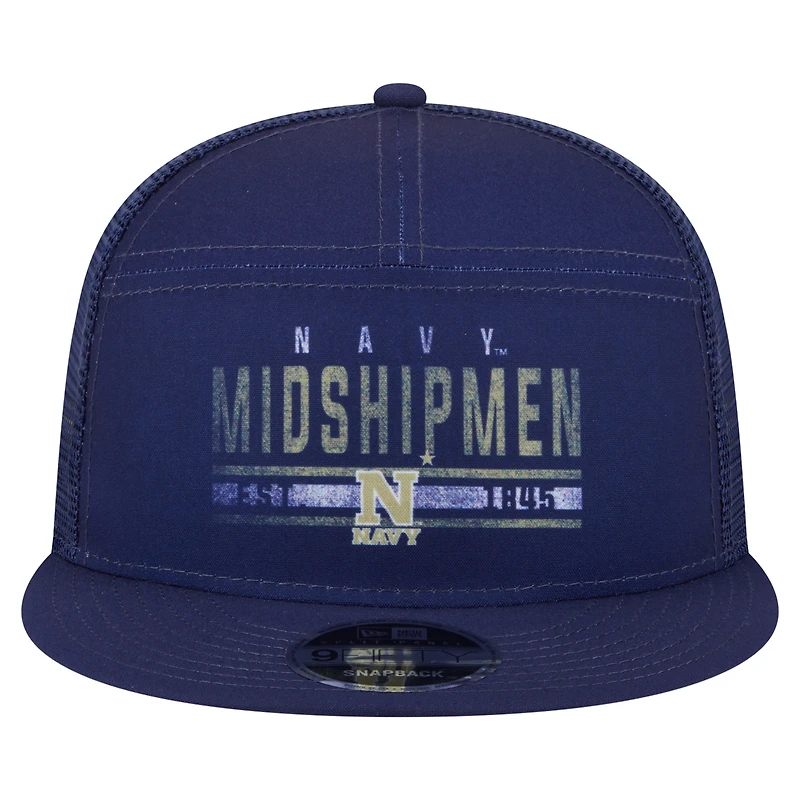 Men's New Era Navy Navy Midshipmen Split Panel 9FIFTY Snapback Trucker Hat