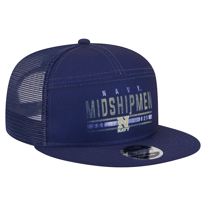 Men's New Era Navy Navy Midshipmen Split Panel 9FIFTY Snapback Trucker Hat