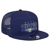 Men's New Era Navy Navy Midshipmen Split Panel 9FIFTY Snapback Trucker Hat