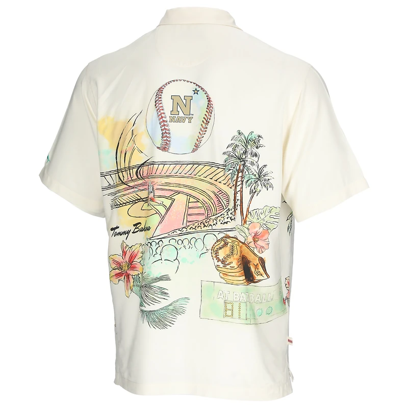 Men's Tommy Bahama Cream Navy Midshipmen Paradise Fly Ball Camp Button-Up Shirt