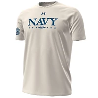 Men's Under Armour Cream Navy Midshipmen 250th Anniversary Uniform Sideline Collection HeatGear Script T-Shirt