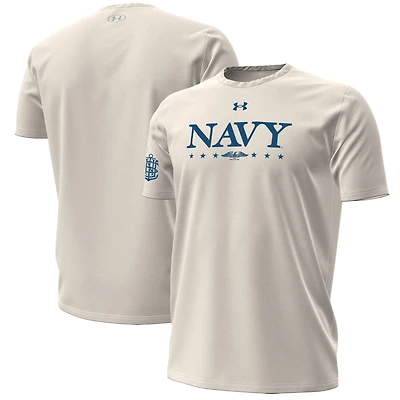 Men's Under Armour Cream Navy Midshipmen 250th Anniversary Uniform Sideline Collection HeatGear Script T-Shirt