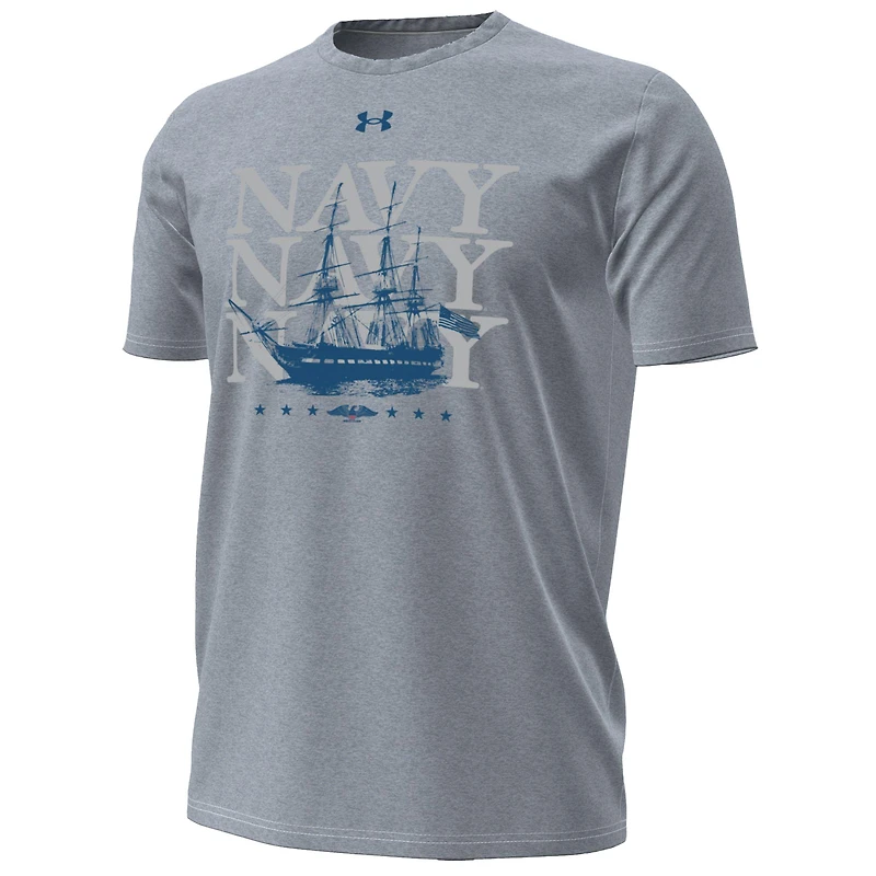 T-shirt Under Armour gris marine Midshipmen 250e anniversaire, collection Sideline, motif navire HeatGear