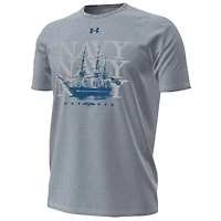 T-shirt Under Armour gris marine Midshipmen 250e anniversaire, collection Sideline, motif navire HeatGear