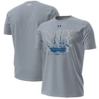 Men's Under Armour Gray Navy Midshipmen 250th Anniversary Uniform Sideline Collection HeatGear Ship T-Shirt