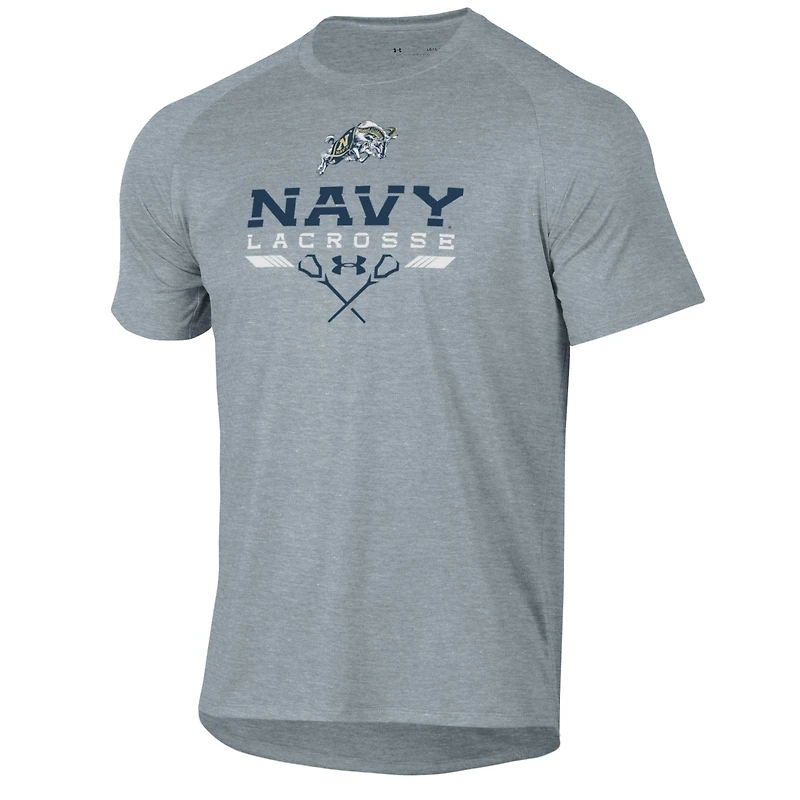 Men's Under Armour Gray Navy Midshipmen Lacrosse Icon Raglan Performance T-Shirt