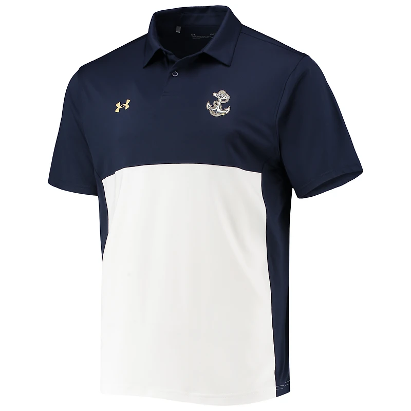 Polo Under Armour Navy/White Navy Midshipmen 2022 Blocked Coaches Performance pour homme